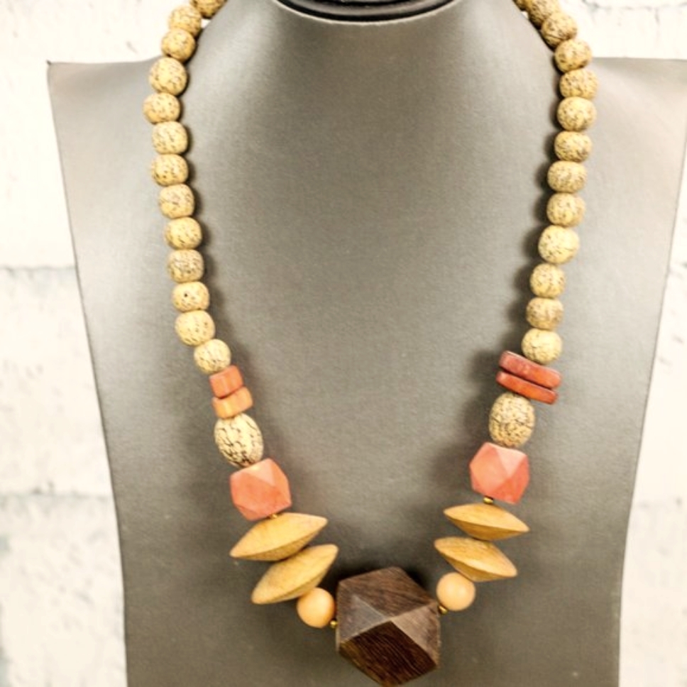 Vintage Karla Jordan Wood Bead Necklace